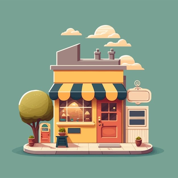 店铺门面卡通插画
