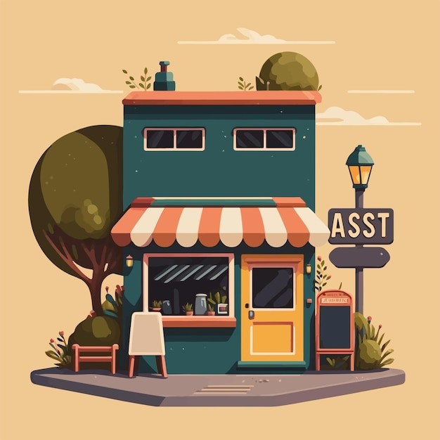 店铺门面卡通插画