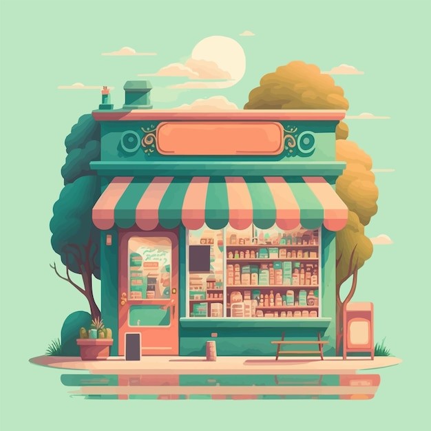 店铺门面卡通插画