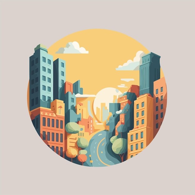 城市建筑楼房2.5d景观插画