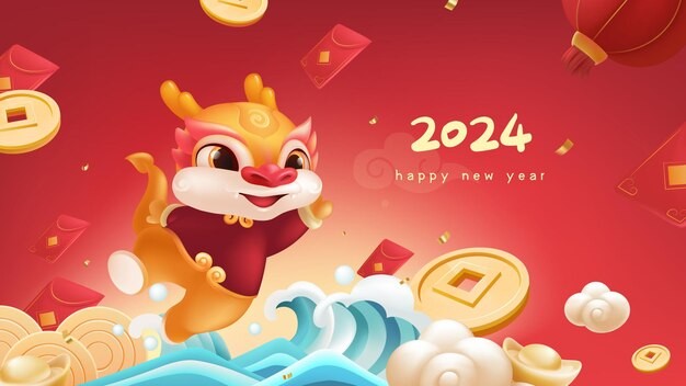 2024龙年春节新年海报背景模板