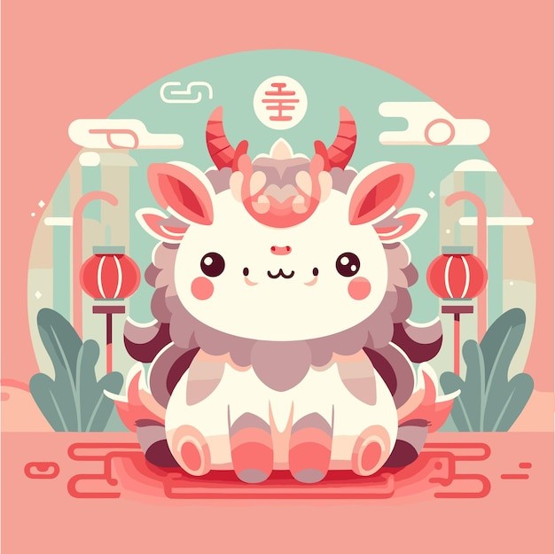 可爱的龙年新年春节中国龙插画