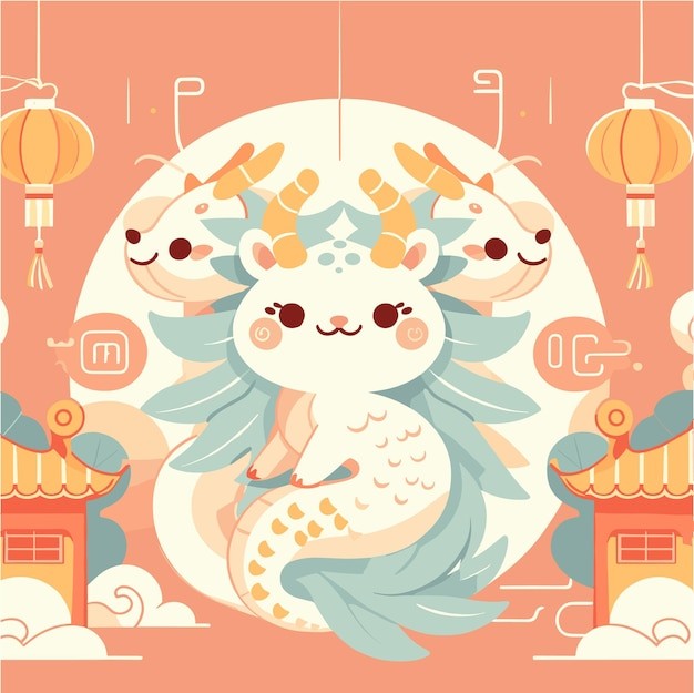 可爱的龙年新年春节中国龙插画