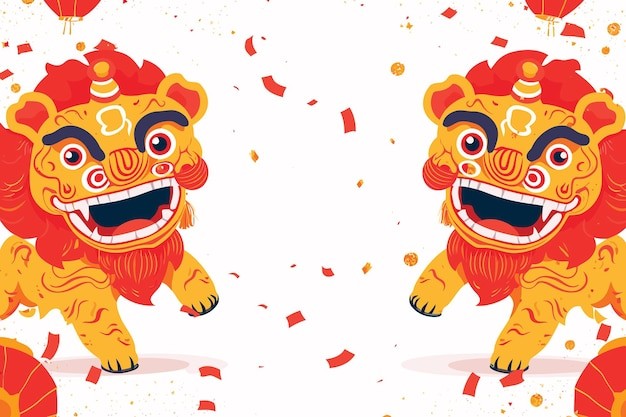 新年春节舞狮插画