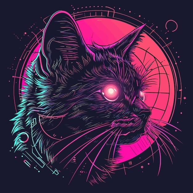 蒸汽波迷幻风格的猫插画