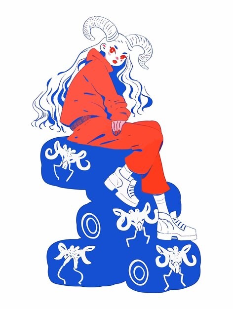 长角的怪物女孩插画