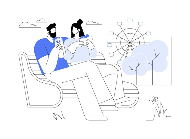 公园长椅上的情侣假期扁平插画