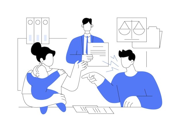 儿童监护权离婚官司扁平插画