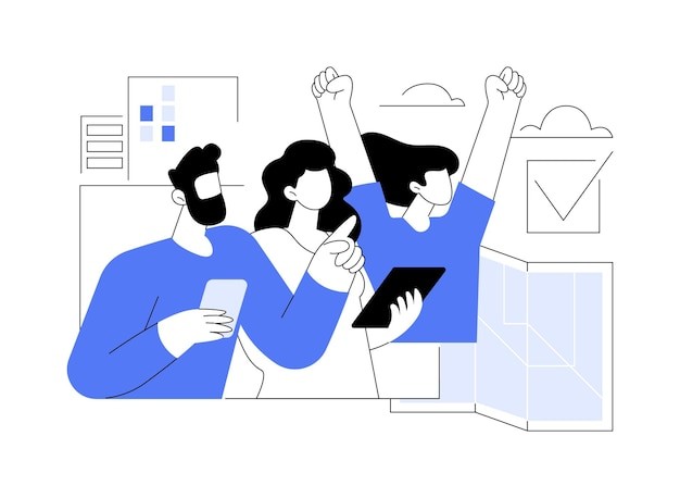 朋友们在一起完成任务扁平插画