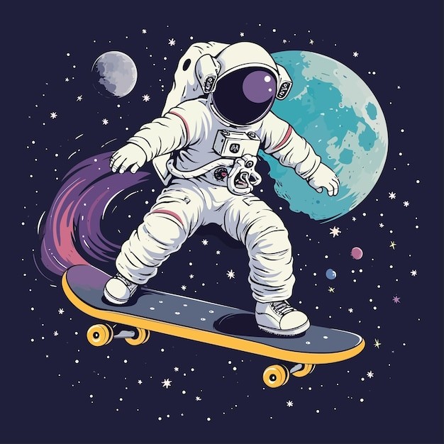 滑板宇航员插画
