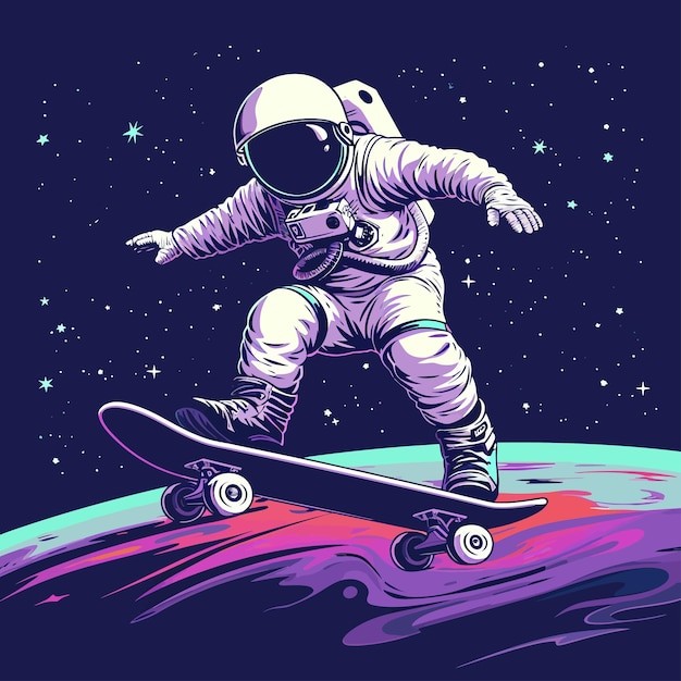 滑板宇航员插画