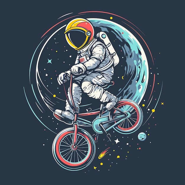 宇航员自行车插画
