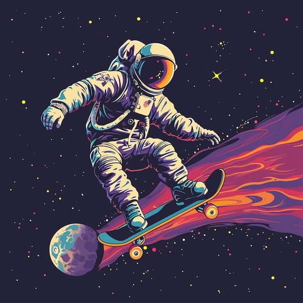 滑板宇航员插画
