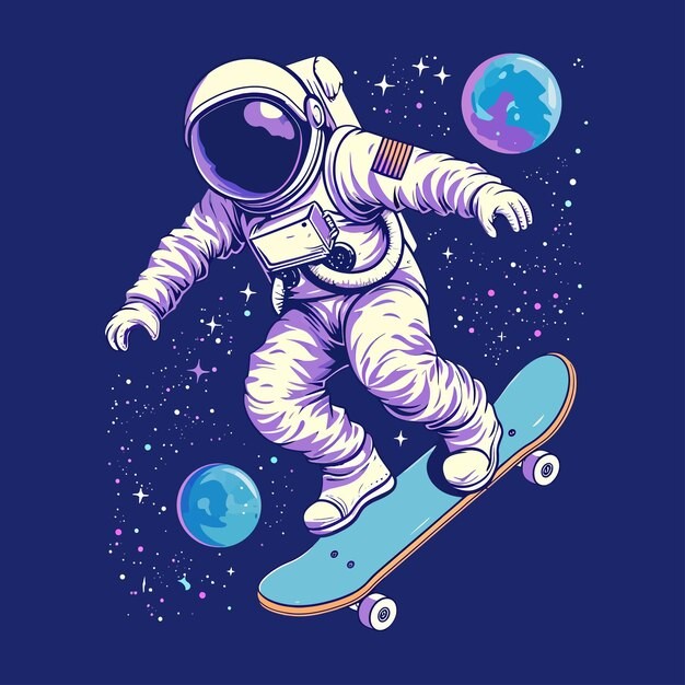 滑板宇航员插画