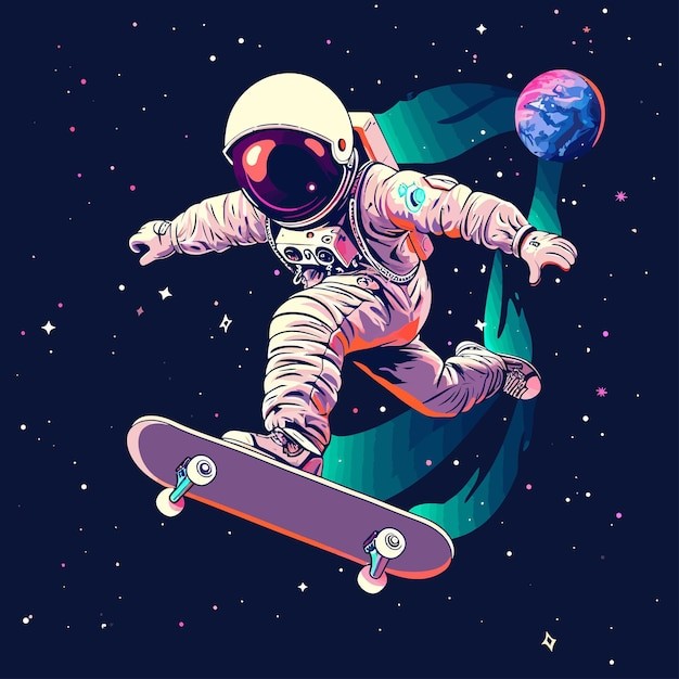 滑板宇航员插画