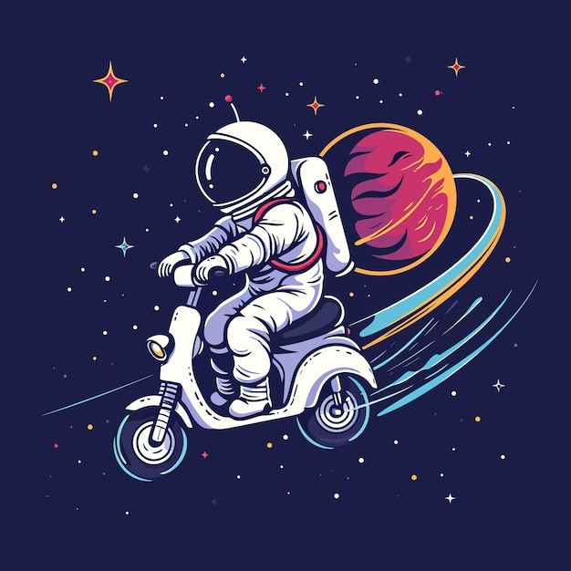 摩托车宇航员插画