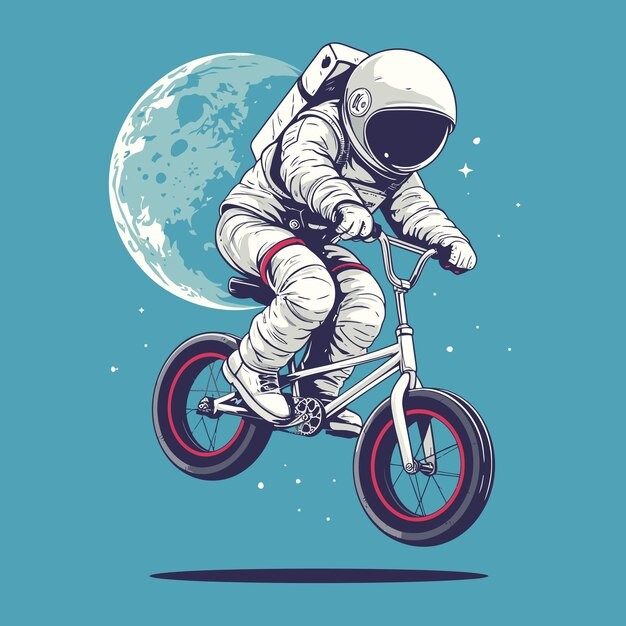 自行车宇航员插画