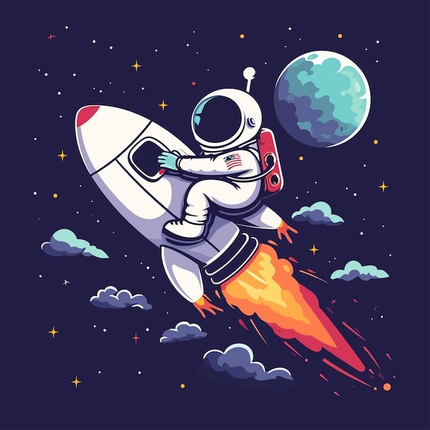 宇航员火箭插画
