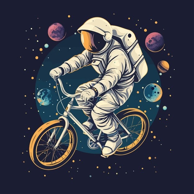 宇航员自行车插画