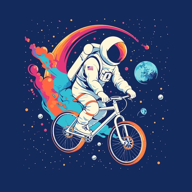 宇航员自行车插画