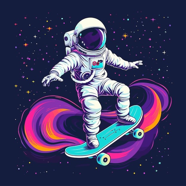 滑板宇航员插画