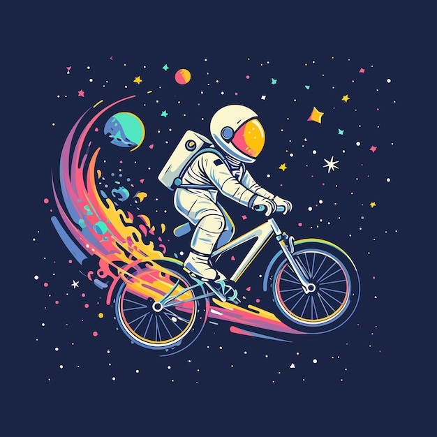 宇航员自行车插画