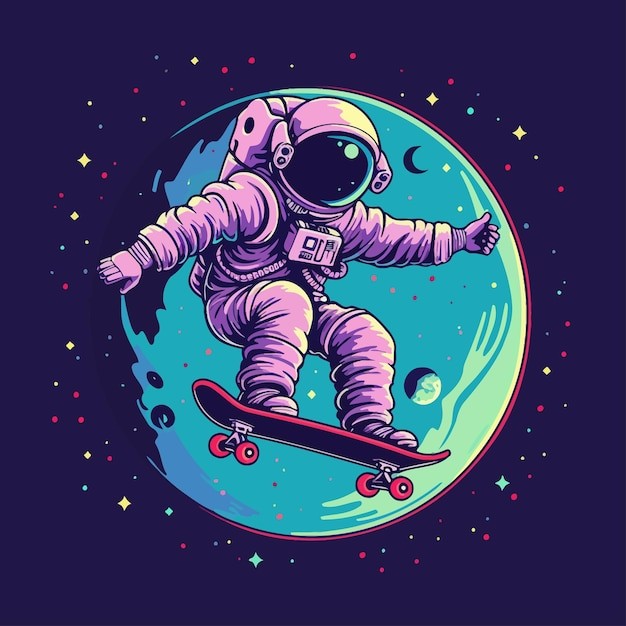 滑板宇航员插画