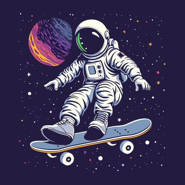 滑板宇航员插画