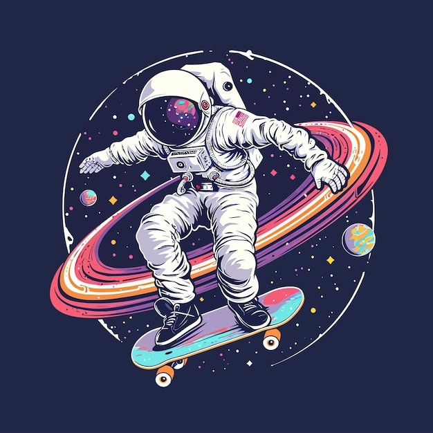 滑板宇航员插画