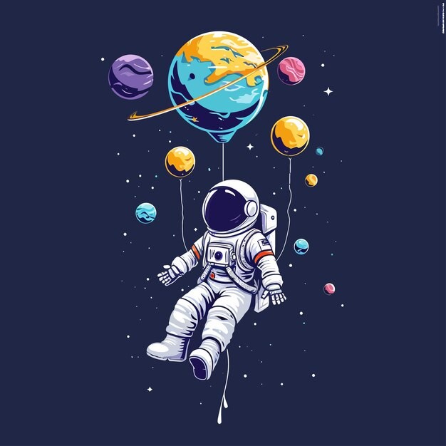 宇航员漂浮星球气球插图