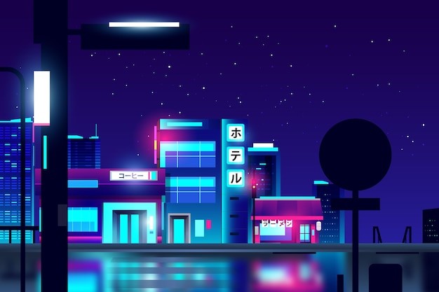 日本日式风格街道店铺街景插画