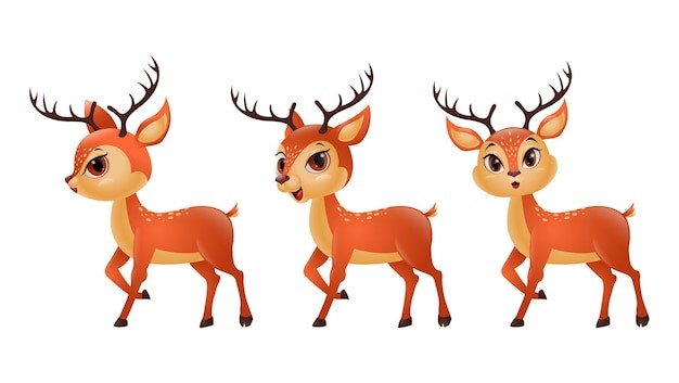 三只滑稽的卡通驯鹿