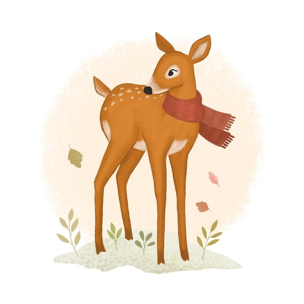 手绘带围巾的秋鹿