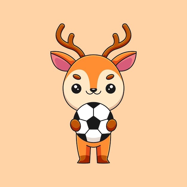 可爱的鹿拿着足球卡通吉祥物涂鸦艺术手绘概念矢量卡哇伊图标插画