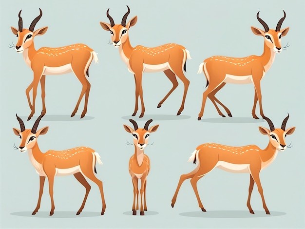 孤立的矢量瞪羚卡通字符集