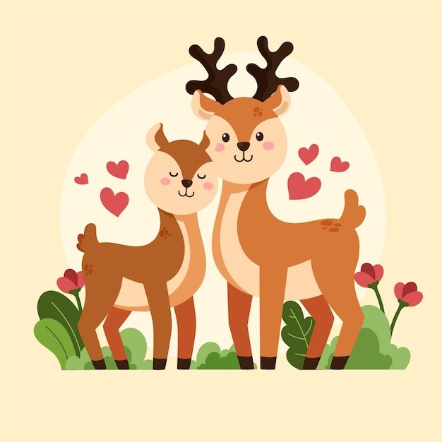 手绘情人节动物情侣