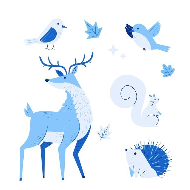 手绘平面冬季动物收藏