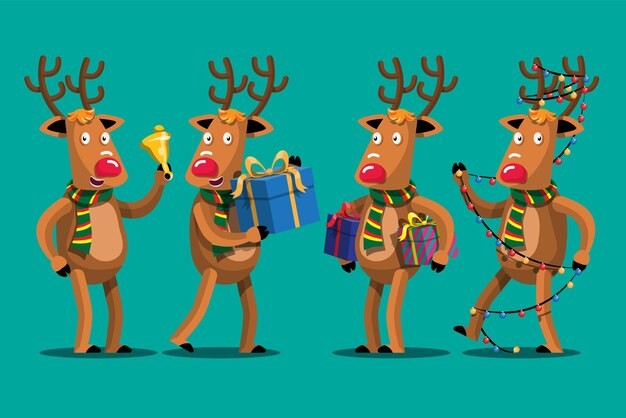 驯鹿以各种姿势和心情塑造圣诞人物