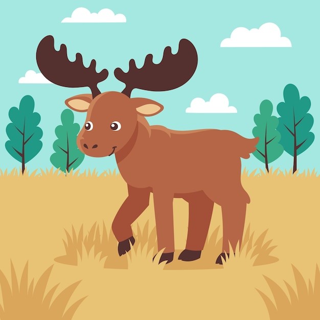 手绘卡通驼鹿图