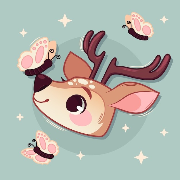 手绘卡通鹿头图