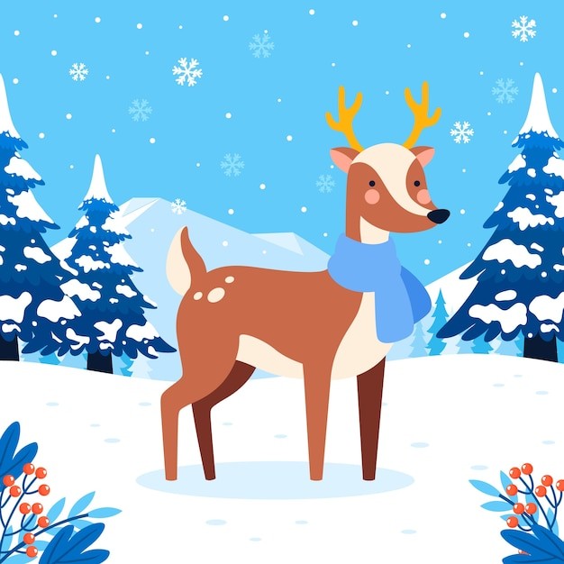 冬季驯鹿的平面插图