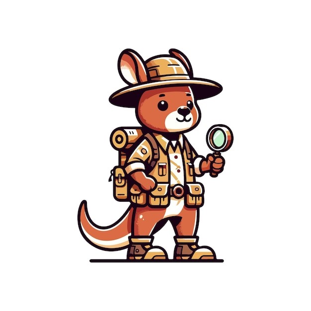 卡通袋鼠探险家插画