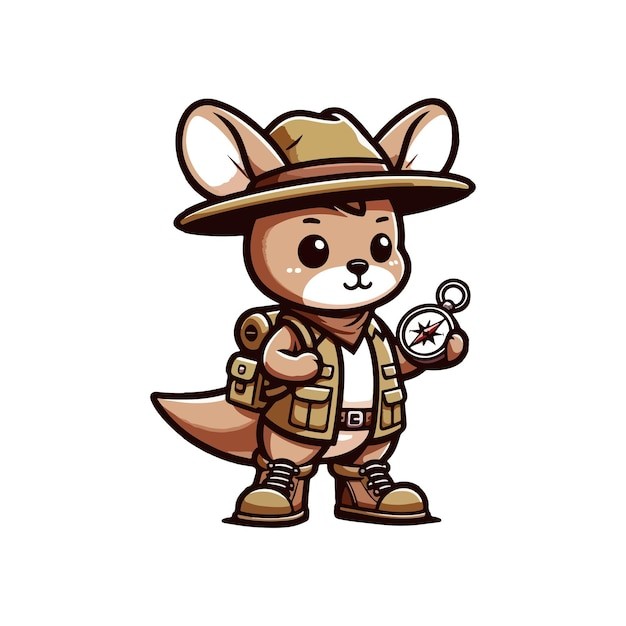 卡通袋鼠探险家插画
