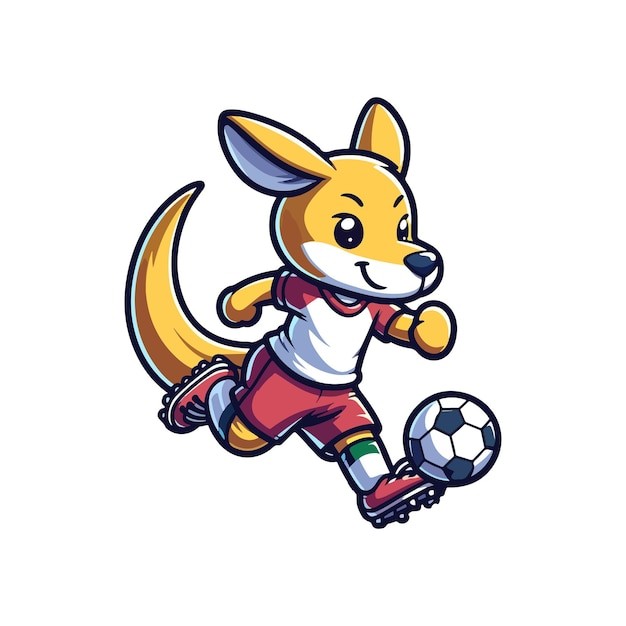 卡通袋鼠踢足球插画