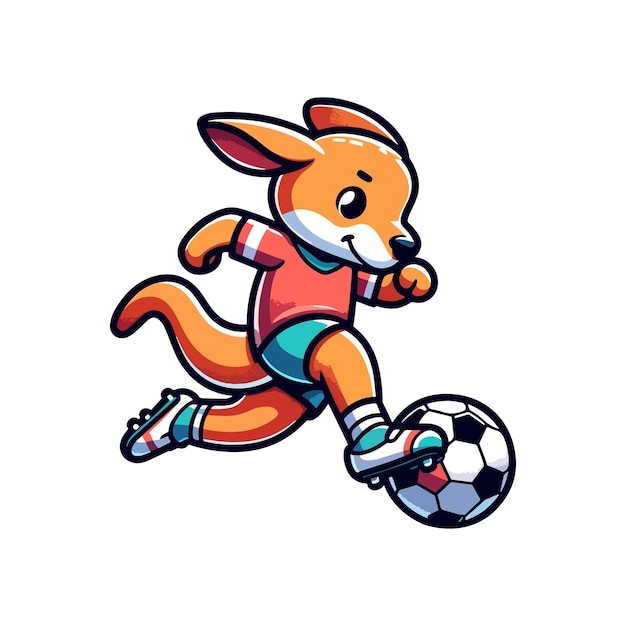 卡通袋鼠踢足球插画