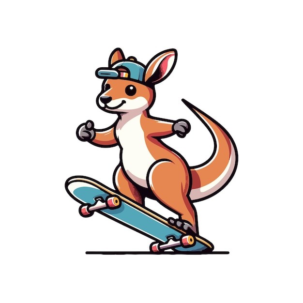 卡通袋鼠玩滑板插画