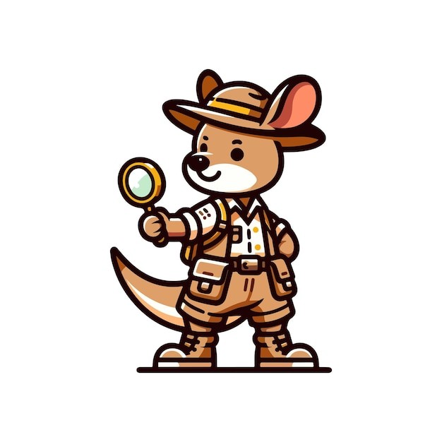 卡通袋鼠探险家插画