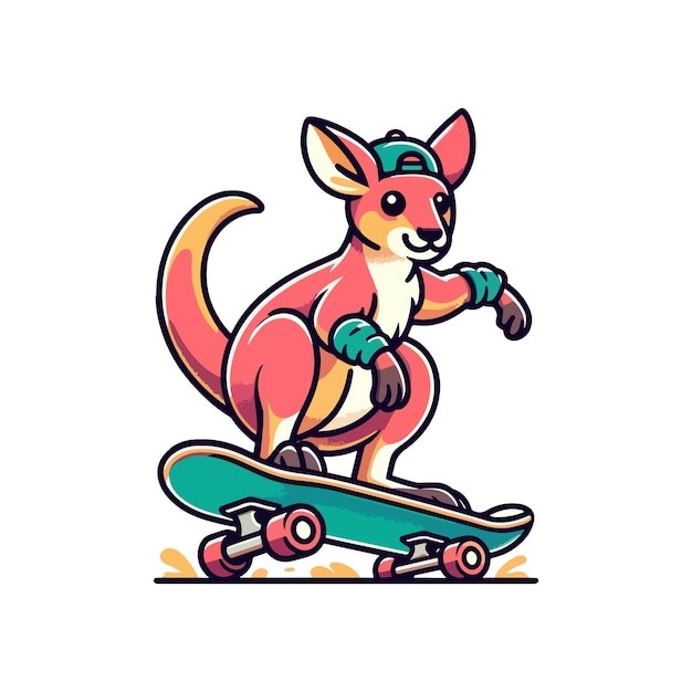 卡通袋鼠玩滑板插画