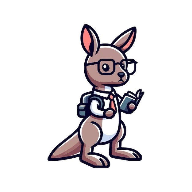 卡通袋鼠学生插画