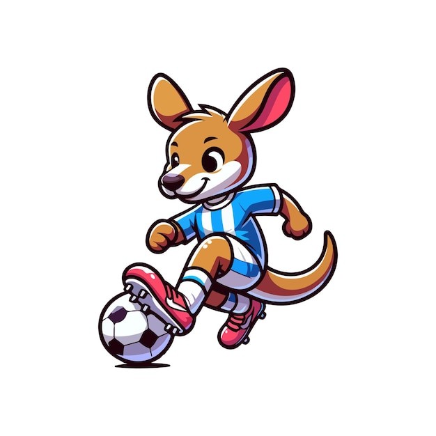 卡通袋鼠踢足球插画